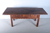 Antique carved two-drawer mixed wood scalloped skirt library table
