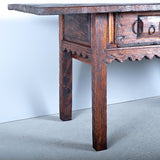 Antique carved two-drawer mixed wood scalloped skirt library table