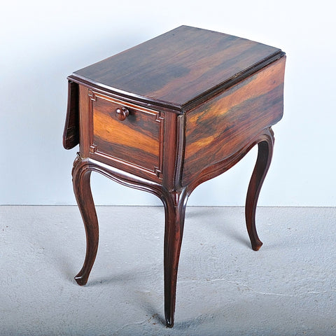 Antique two-drawer drop leaf accent table with cabriole legs, rosewood