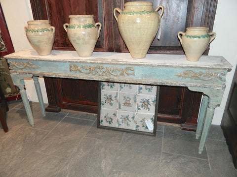 Antique carved, gilt and polychromed Portuguese console table