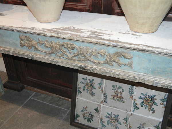 Antique carved, gilt and polychromed Portuguese console table