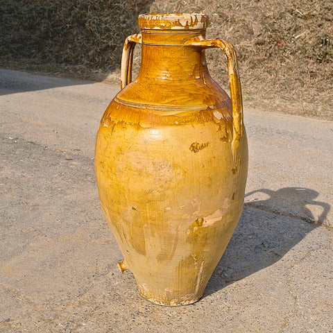 Large antique glazed two-handle wine jar