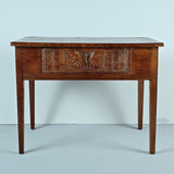 Antique carved drawer tapered leg writing table, chestnut