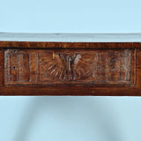 Antique carved drawer tapered leg writing table, chestnut
