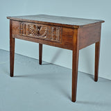 Antique carved drawer tapered leg writing table, chestnut