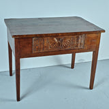 Antique carved drawer tapered leg writing table, chestnut