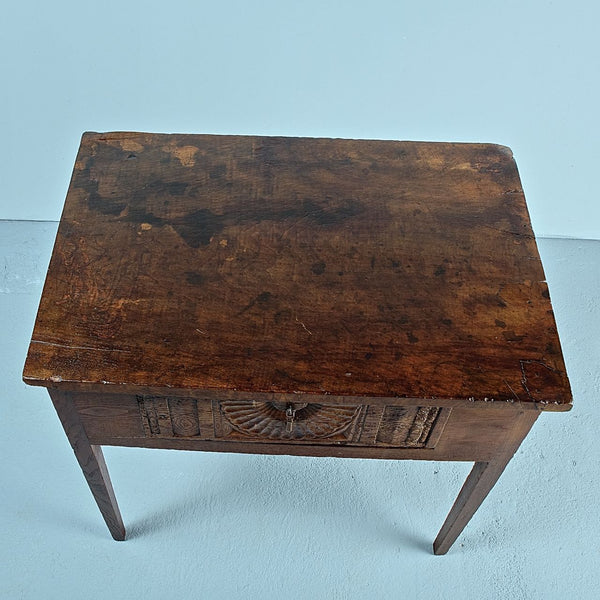 Antique carved drawer tapered leg writing table, chestnut