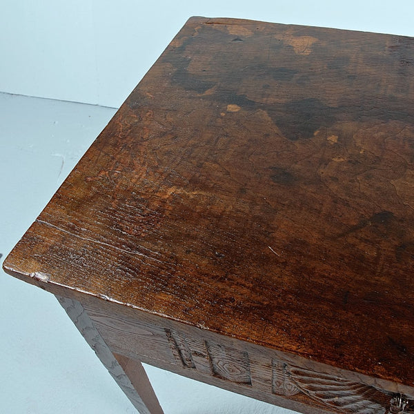 Antique carved drawer tapered leg writing table, chestnut