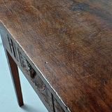 Antique carved drawer tapered leg writing table, chestnut