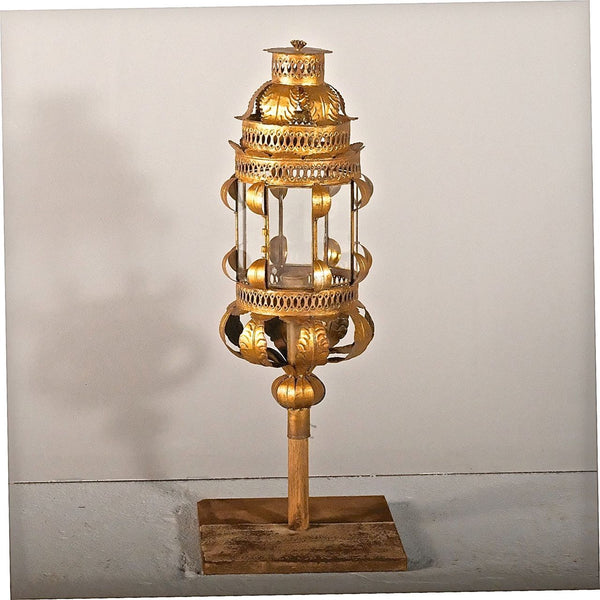 Pair of round gilt antique metal lanterns