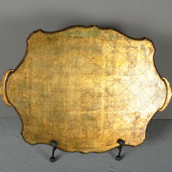Antique painted and incised wooden tray