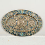 Antique enameled repousse copper platter