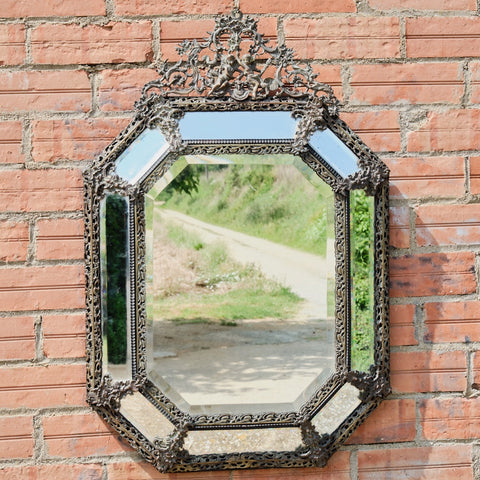 Antique cut and etched glass Venetian mirror