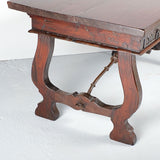 Antique carved three-drawer library table, walnut
