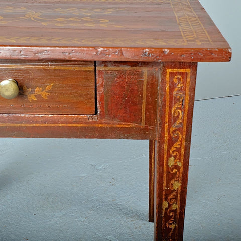Antique painted pine accent table with drawer
