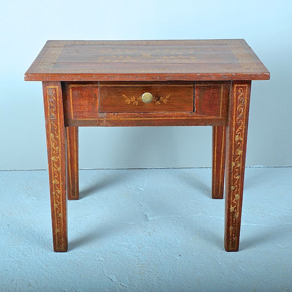 Antique painted pine accent table with drawer