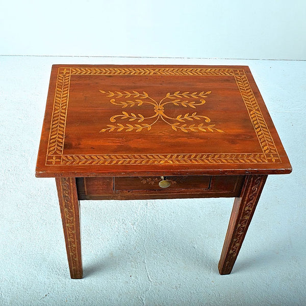 Antique painted pine accent table with drawer