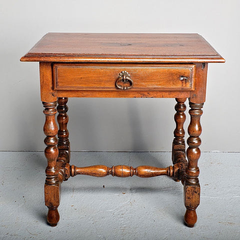 Antique turned leg accent table with drawer, walnut