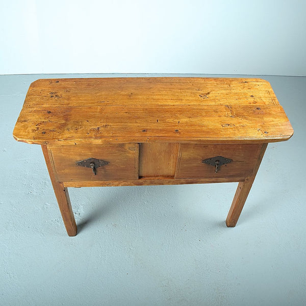 Antique two-drawer poplar console table