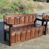 Small antique mixed wood choir bench, oak, elm and walnut