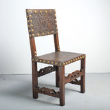 Pair of antique tooled leather Spanish colonial chairs, walnut