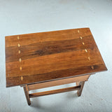 Antique trestle leg game dressing table with scalloped drawer, walnut