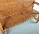 Rustic antique high-back bench, pine