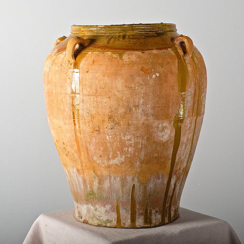 Antique semi-glazed terracotta olive oil jar