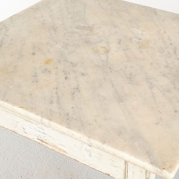 Antique tapered leg kitchen work table with marble top
