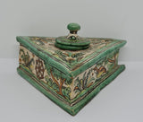 Painted triangular antique Talavera ink pot