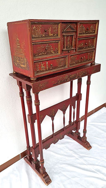 Antique Spanish colonial chinoiserie bargueño