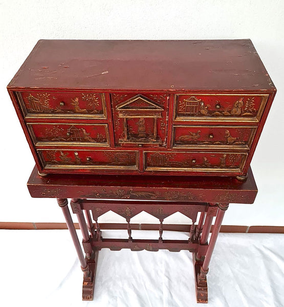 Antique Spanish colonial chinoiserie bargueño