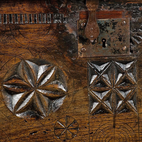 Antique carved document / valuables box, chestnut