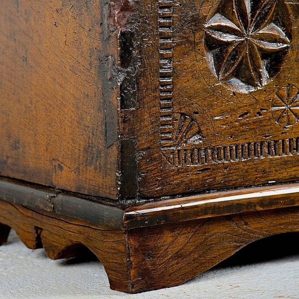 Antique carved document / valuables box, chestnut