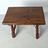 Antique mast leg accent table with iron stretchers, walnut