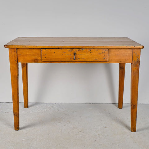 Antique tapered and beveled leg writing table with drawer, pine
