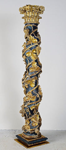 Antique carved, painted and gilt salomonic column