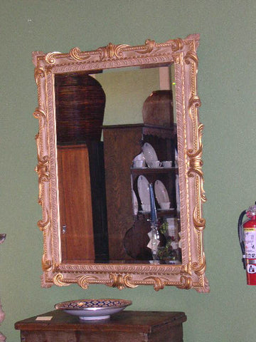 Reproduction carved, pierced and silvered Spanish colonial mirror frame, cachimbo hardwood
