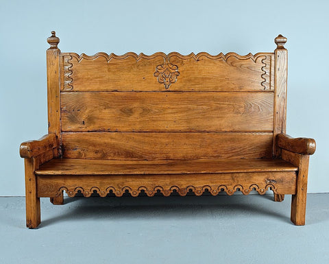 Antique Pyrenees bench with drop leaf back, pine