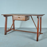 Antique Pyrenees work table with drawer and wooden stretchers