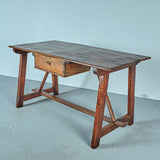 Antique Pyrenees work table with drawer and wooden stretchers