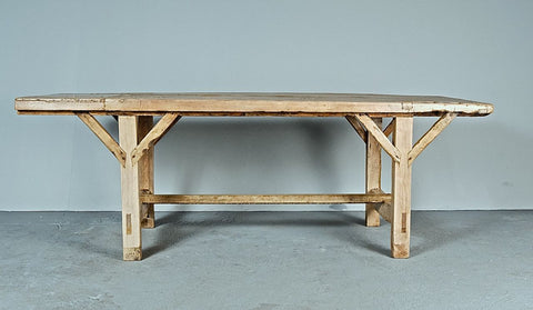 Low antique tapered leg village table, pine