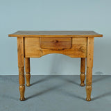 Antique turned leg pine accent table with drawer