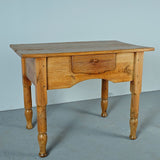 Antique turned leg pine accent table with drawer