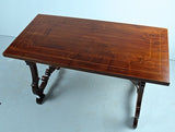 Antique pierced lyre leg library table with inlaid top