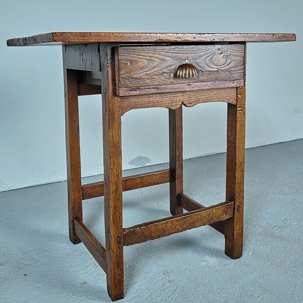 Antique straight leg accent table with drawer, chestnut
