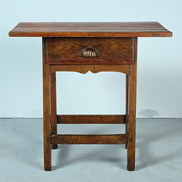 Antique straight leg accent table with drawer, chestnut