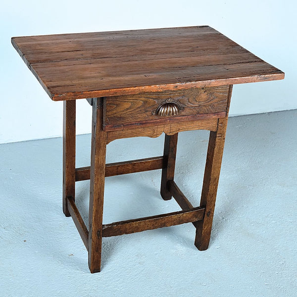 Antique straight leg accent table with drawer, chestnut