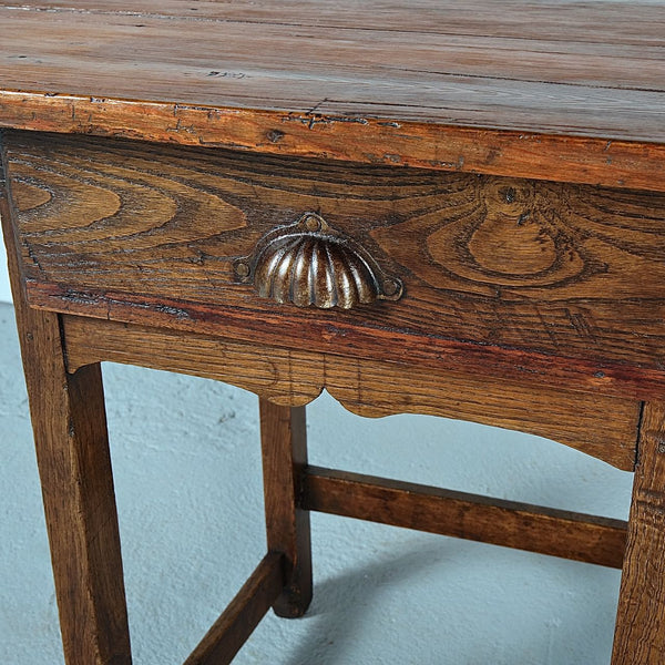 Antique straight leg accent table with drawer, chestnut
