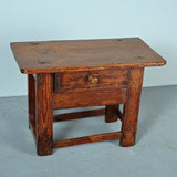 Antique rustic “Burgalés” village table with drawer, pine